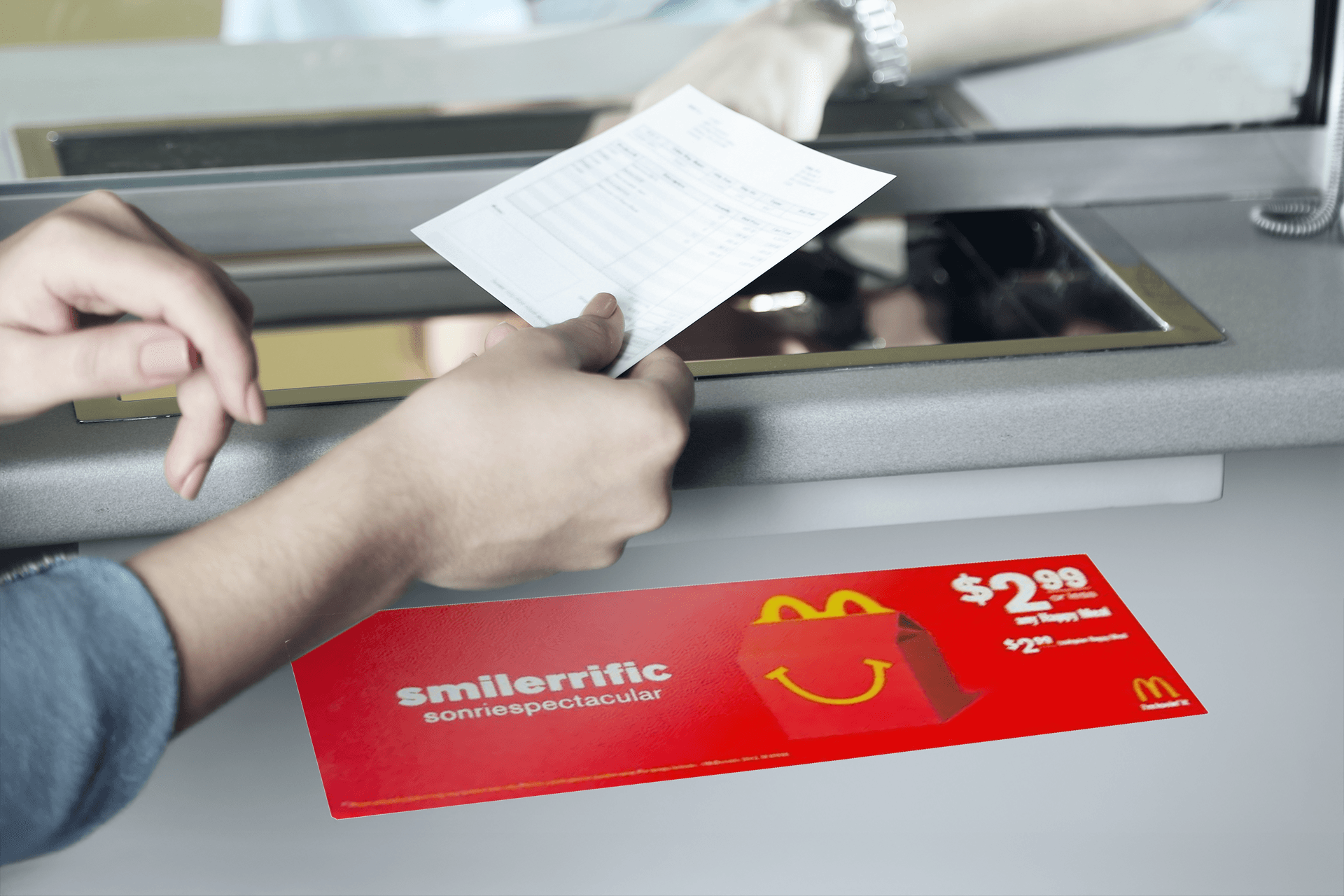 OOH advertising with counter mats at financial service centers